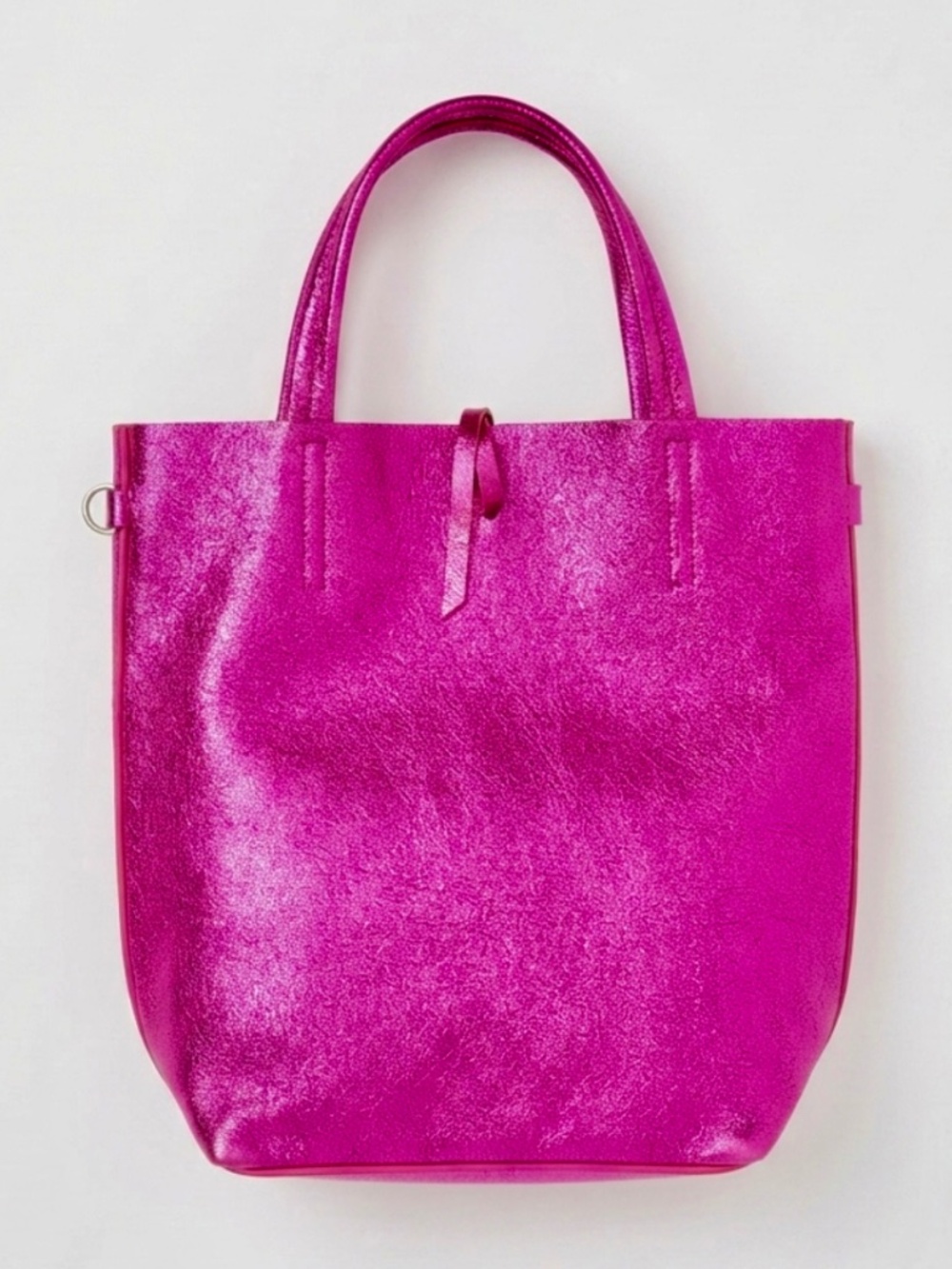Italian Metallic Pink Leather Mini Tote Crossbody Bag